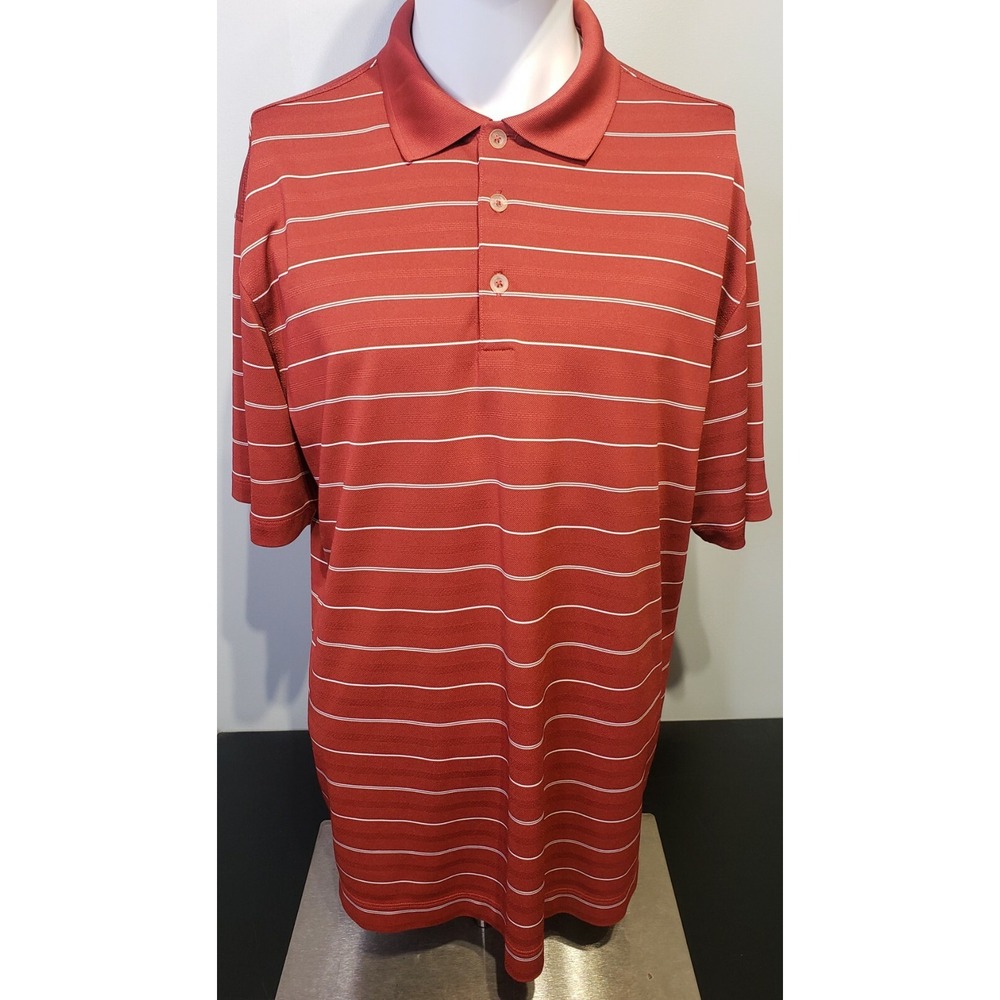 Nike Golf Mens Polo Dri-Fit Size Large Red White Striped Short‎ Sleeve
